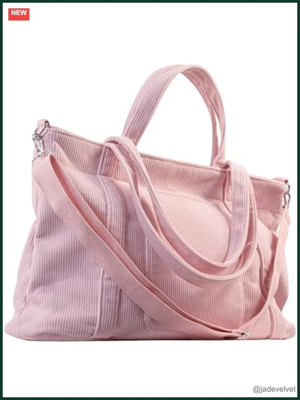 Large Corduroy Tote Bag Zippered Crossbody Shoulder Hobo Handbag
